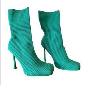 Green Ribbed Knit Sock Stiletto Boots